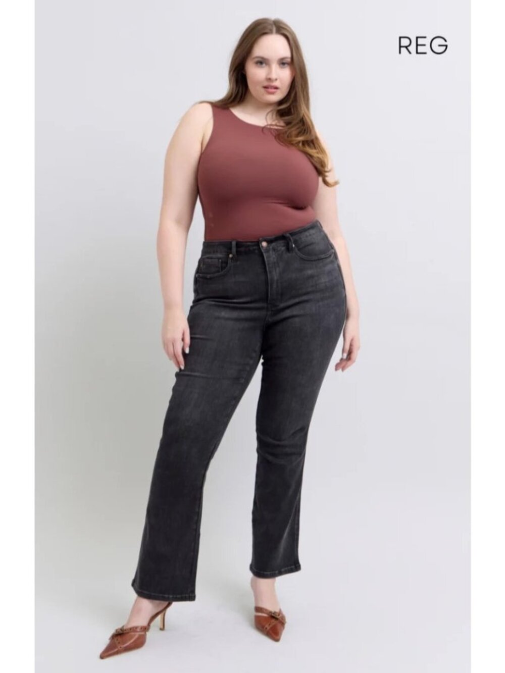 JUDY BLUE  High Waist Tummy Control Top Bootcut Black Wash Jeans 18 W Short